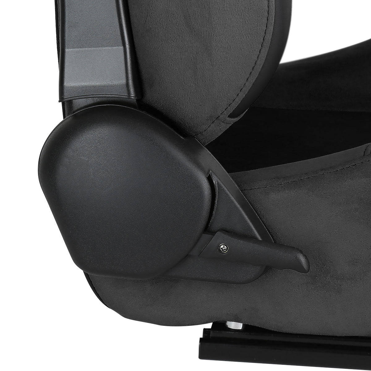 Fully Reclinable Black Suede Stitch Bucket Racing Seat w/ Sliders - Passenger Side Only