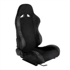 Fully Reclinable Black Suede Stitch Bucket Racing Seat w/ Sliders - Passenger Side Only