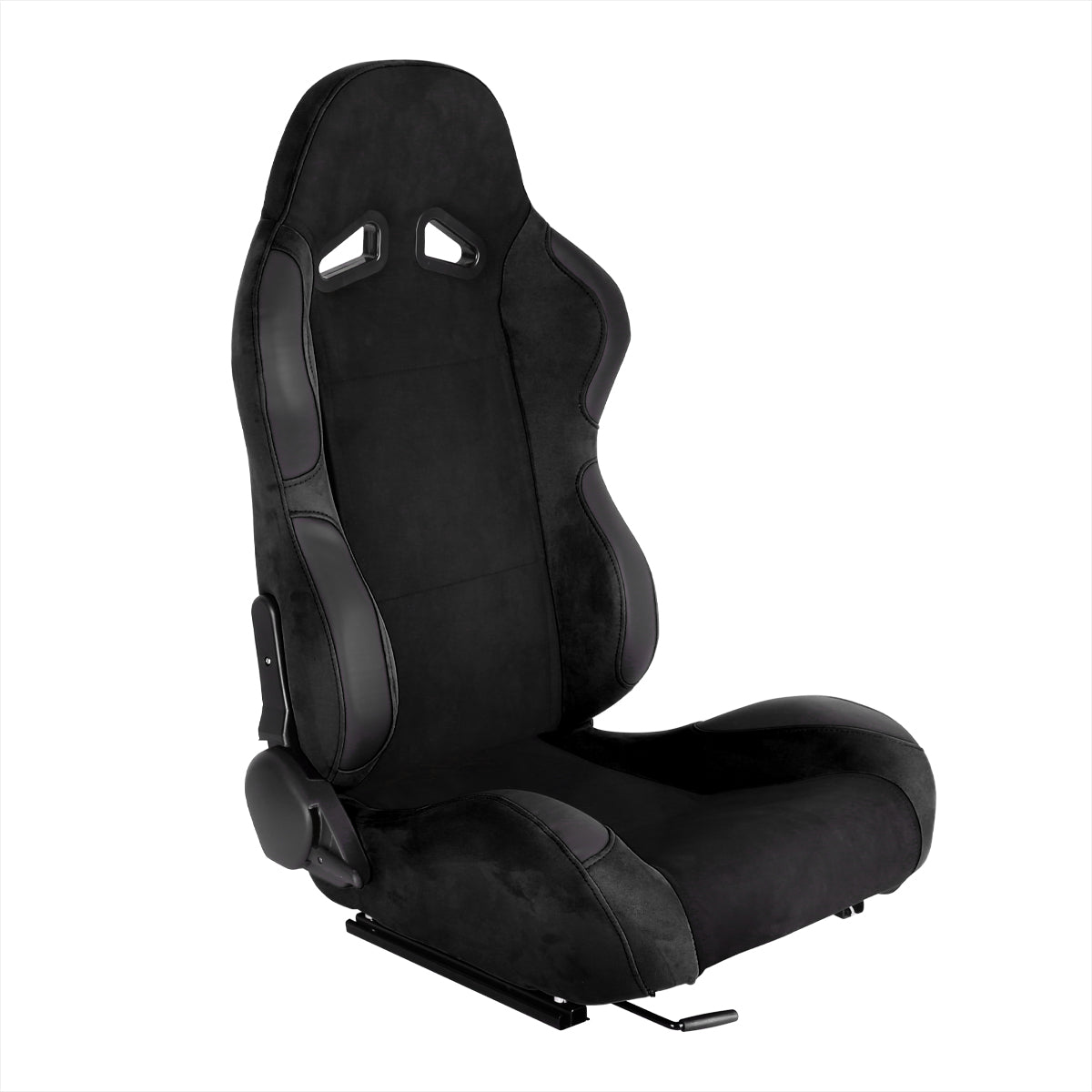 Fully Reclinable Black Suede Stitch Bucket Racing Seat w/ Sliders - Passenger Side Only