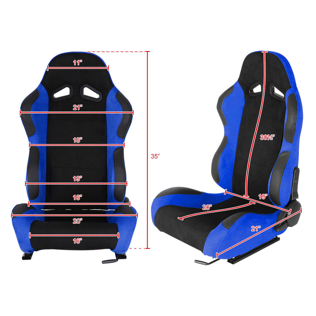 Fully Reclinable Blue Suede Bucket Racing Seat w/ Sliders - Driver Side Only