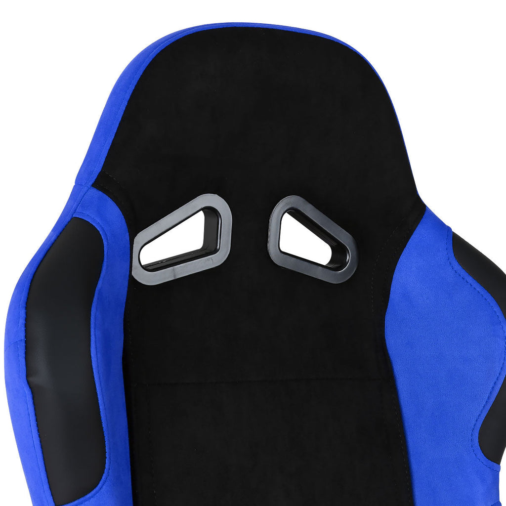 Fully Reclinable Blue Suede Bucket Racing Seat w/ Sliders - Driver Side Only