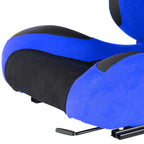 Fully Reclinable Blue Suede Bucket Racing Seat w/ Sliders - Driver Side Only