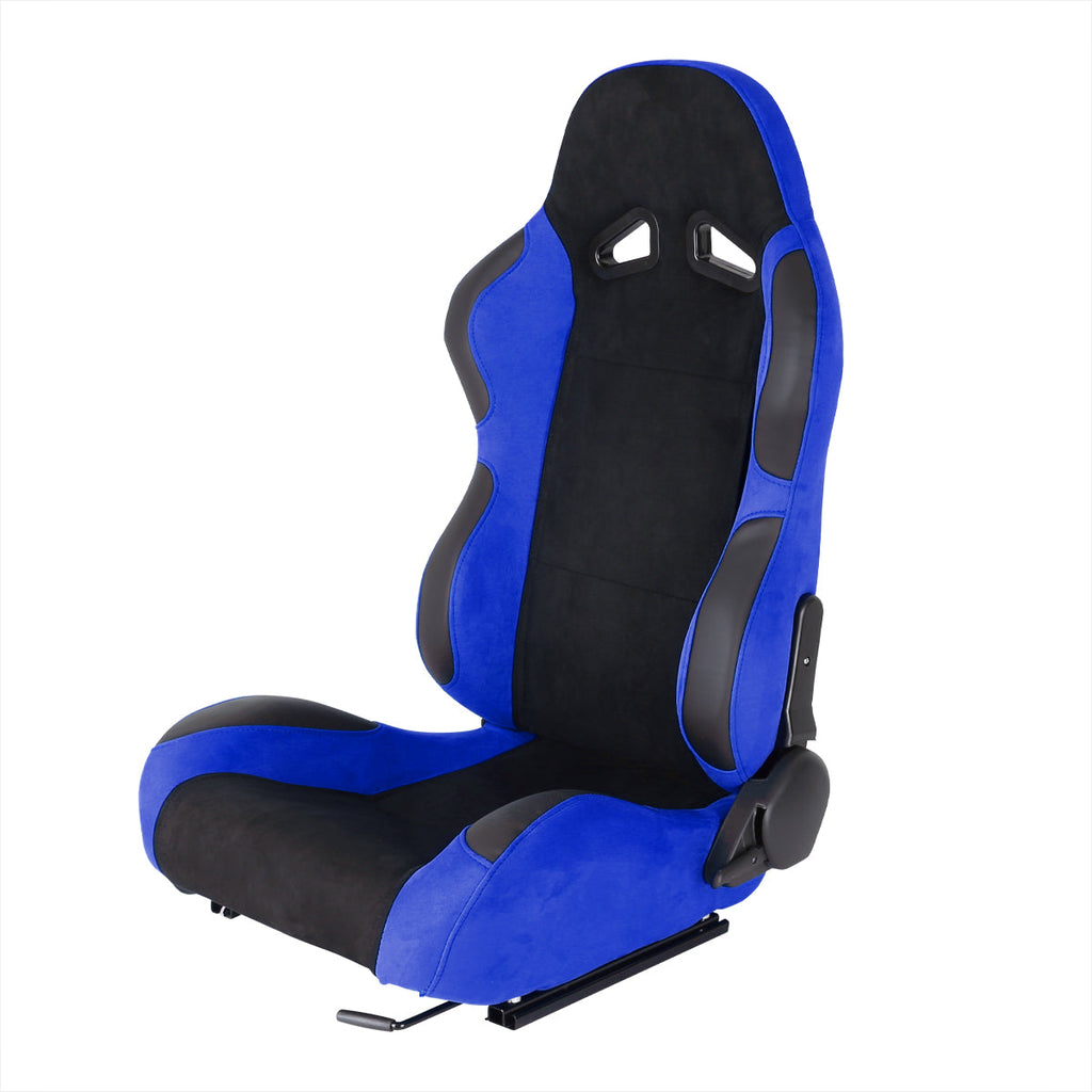 Fully Reclinable Blue Suede Bucket Racing Seat w/ Sliders - Driver Side Only