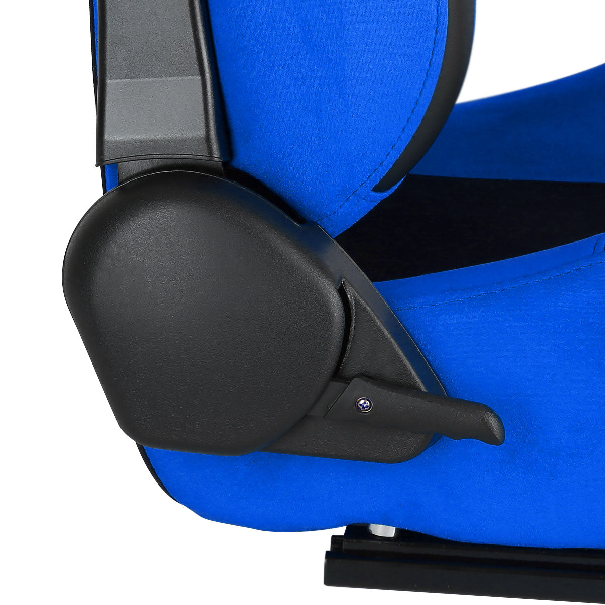 Fully Reclinable Blue Suede Bucket Racing Seat w/ Sliders - Passenger Side Only