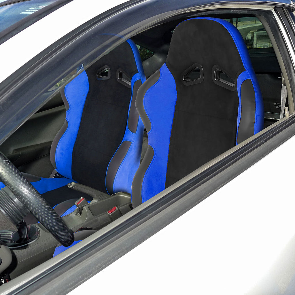 Fully Reclinable Blue Suede Bucket Racing Seat w/ Sliders - Passenger Side Only