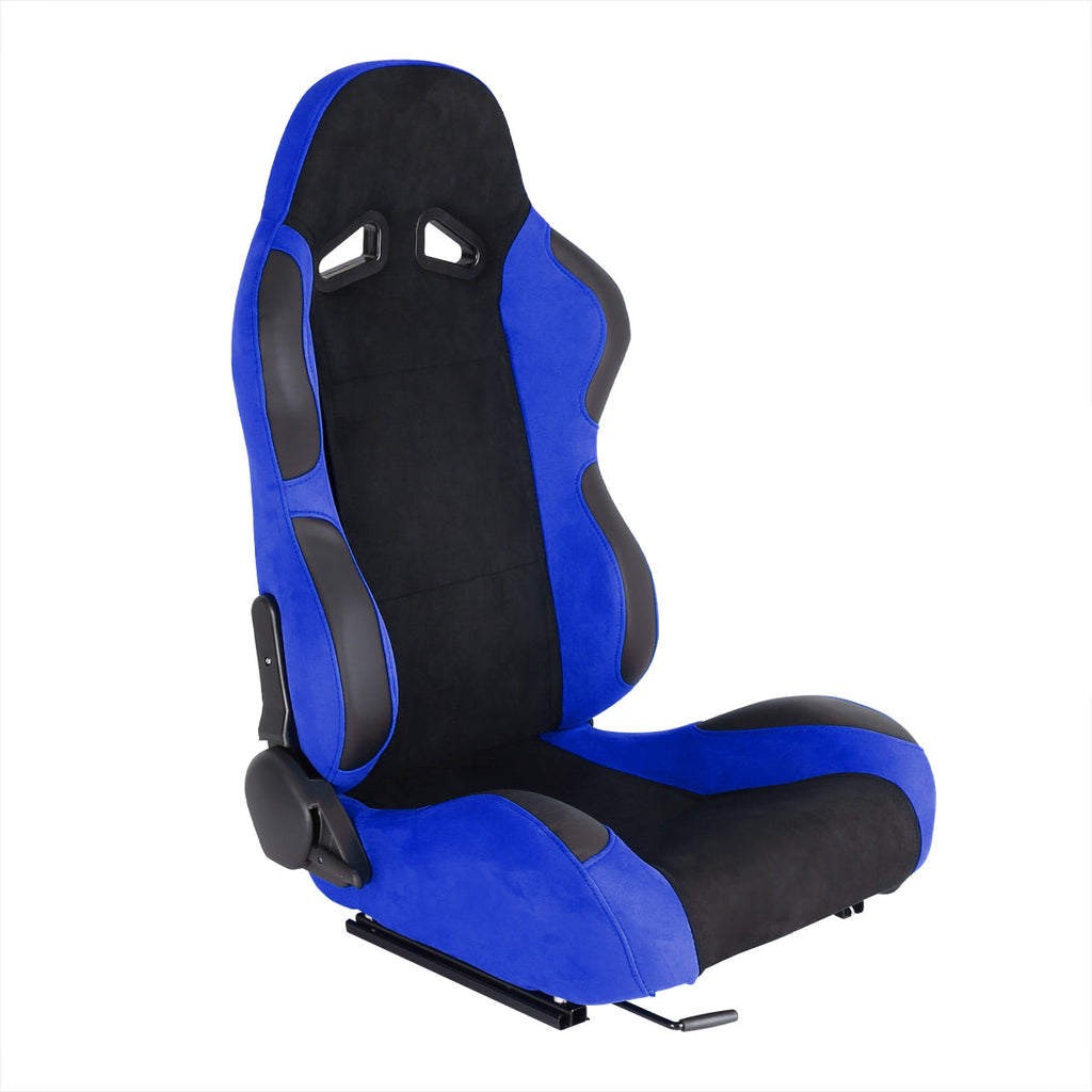 Fully Reclinable Blue Suede Bucket Racing Seat w/ Sliders - Passenger Side Only