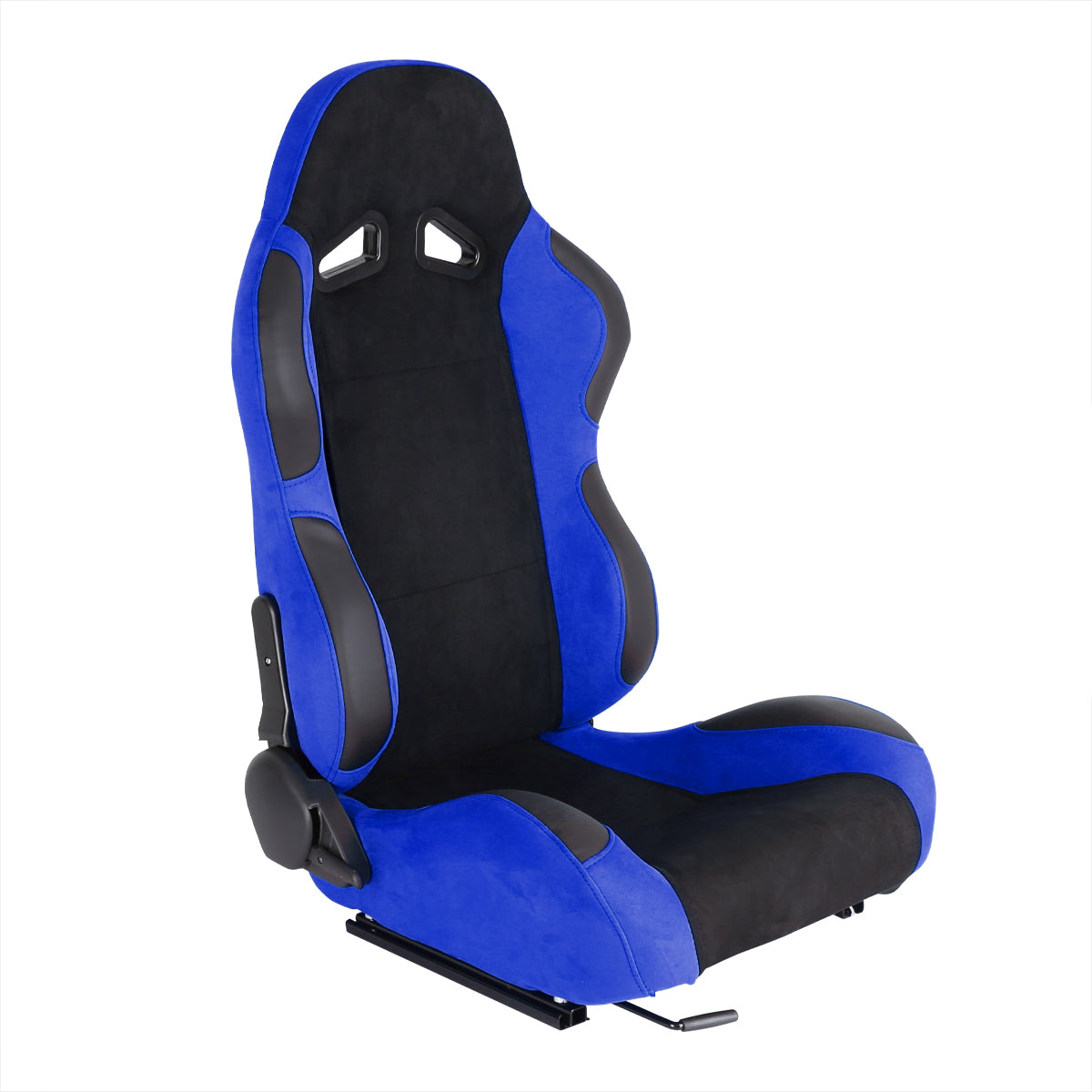 Fully Reclinable Blue Suede Bucket Racing Seat w/ Sliders - Passenger Side Only