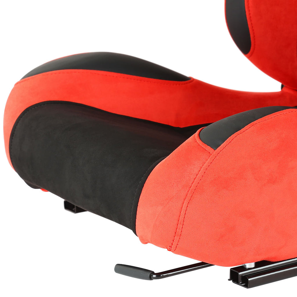 Fully Reclinable Red Suede Bucket Racing Seat w/ Sliders - Driver Side Only