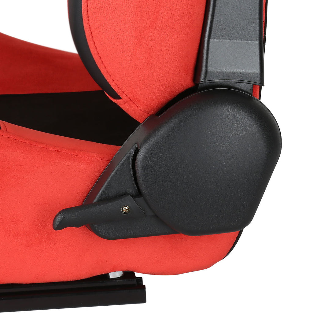 Fully Reclinable Red Suede Bucket Racing Seat w/ Sliders - Driver Side Only
