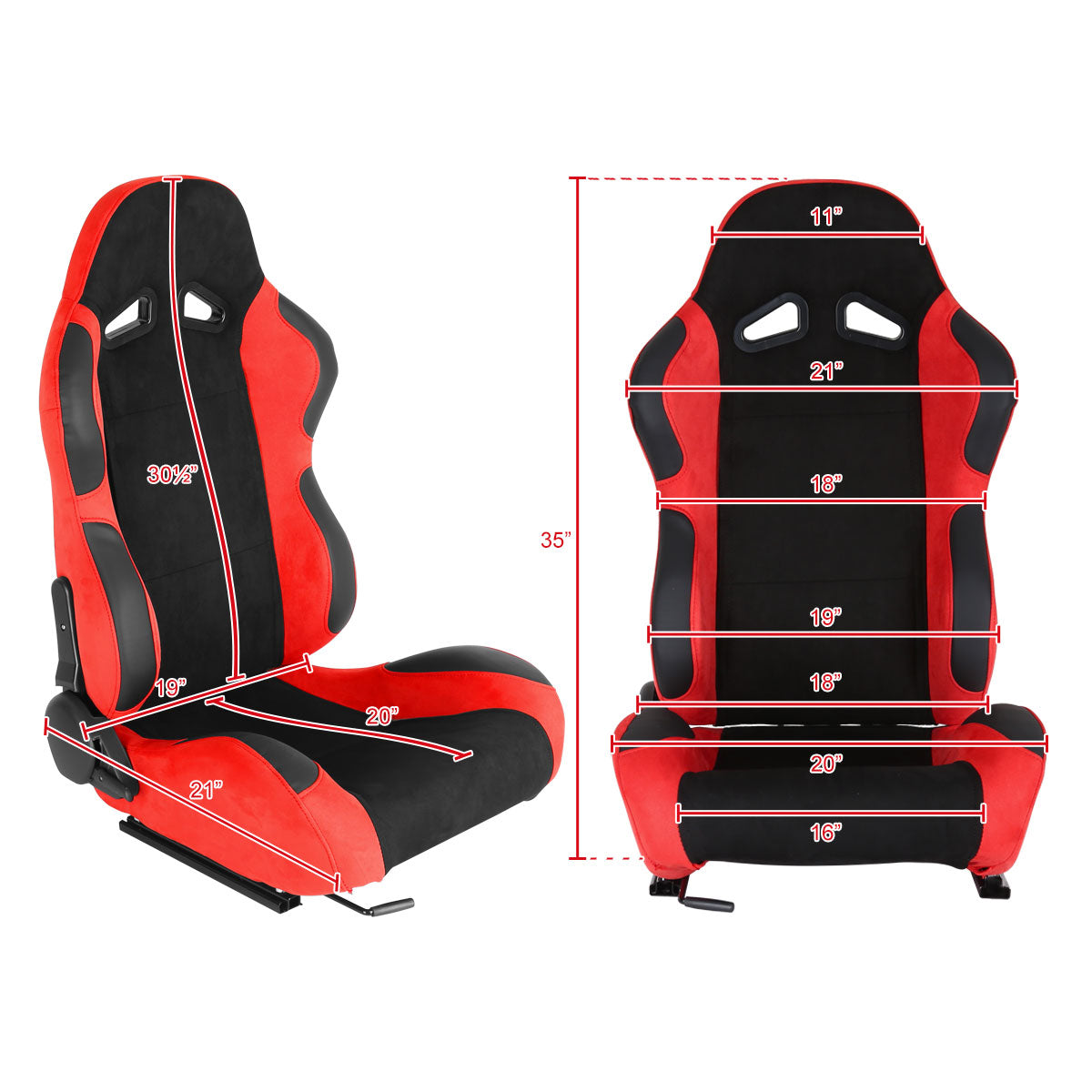 Fully Reclinable Red Suede Bucket Racing Seat w/ Sliders - Passenger Side Only