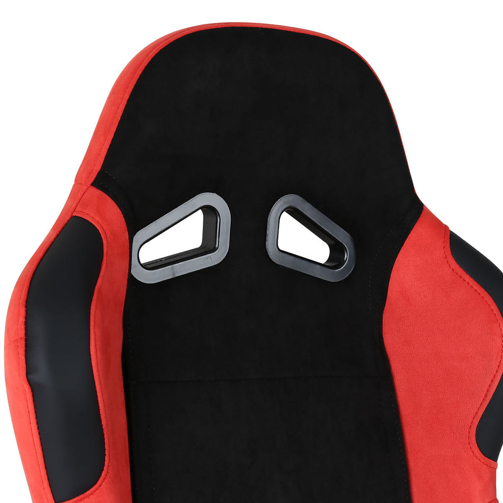 Fully Reclinable Red Suede Bucket Racing Seat w/ Sliders - Passenger Side Only