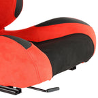 Fully Reclinable Red Suede Bucket Racing Seat w/ Sliders - Passenger Side Only