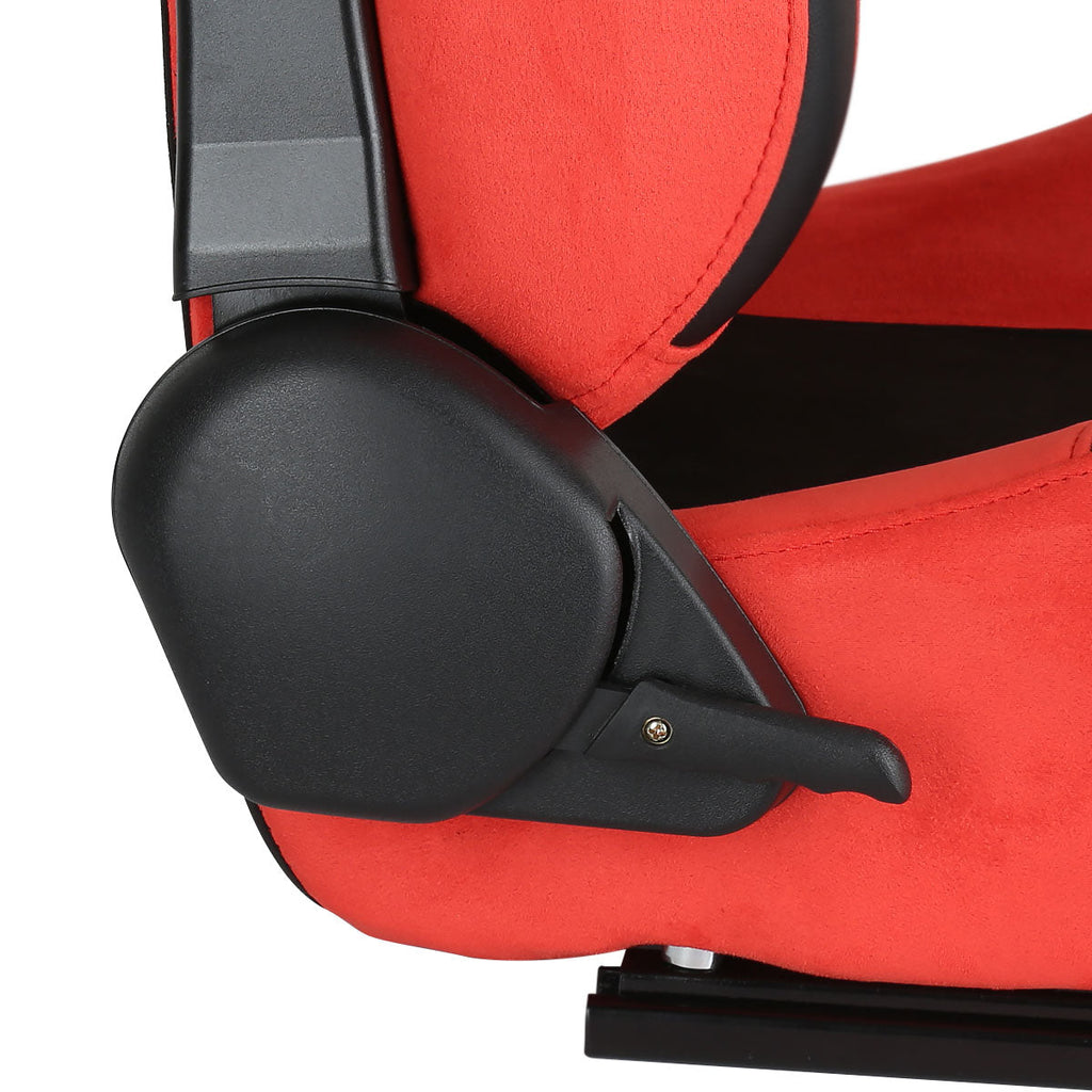 Fully Reclinable Red Suede Bucket Racing Seat w/ Sliders - Passenger Side Only