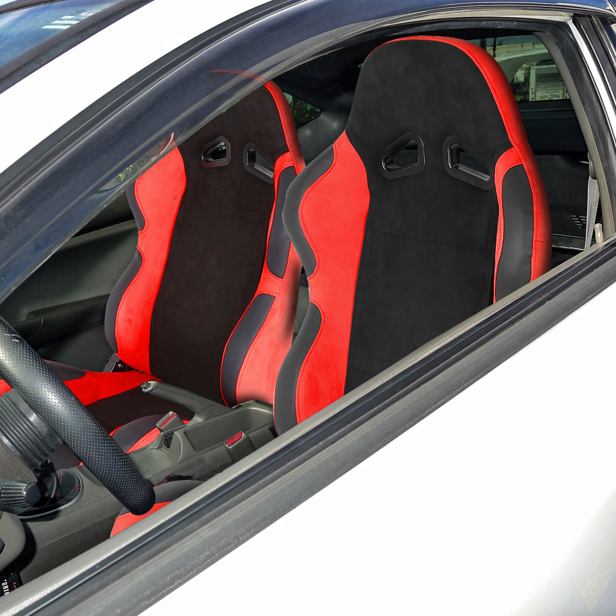 Fully Reclinable Red Suede Bucket Racing Seat w/ Sliders - Passenger Side Only