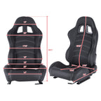 Fully Reclinable Black PVC Leather Bucket Racing Seat w/ Sliders - Driver Side Only