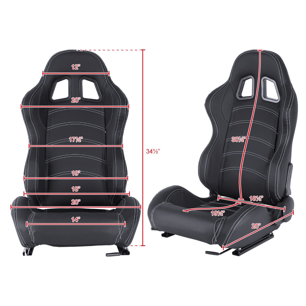 Fully Reclinable Black PVC Leather Bucket Racing Seat w/ Sliders - Driver Side Only