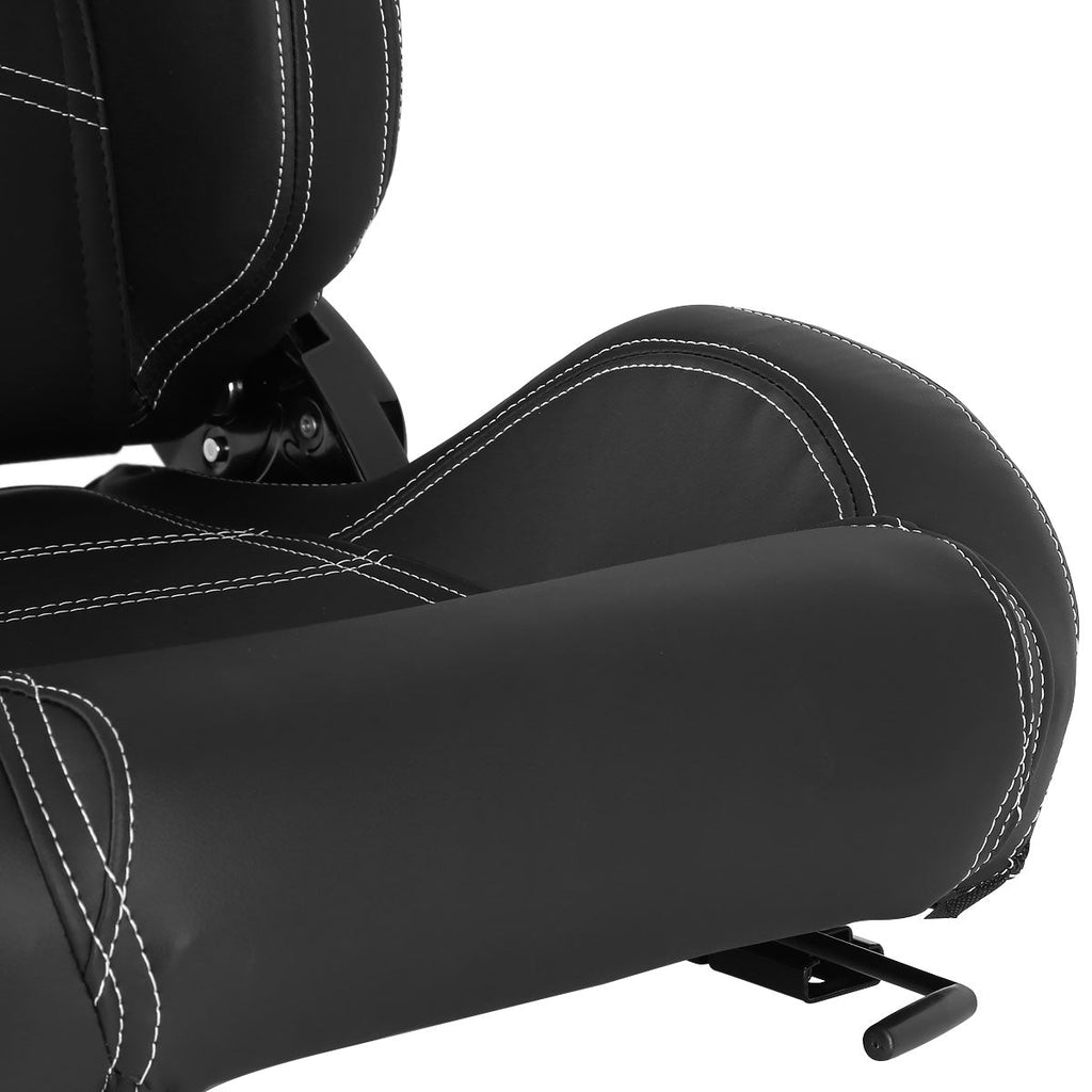 Fully Reclinable Black PVC Leather Bucket Racing Seat w/ Sliders - Driver Side Only