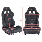 Fully Reclinable Black PVC Leather Bucket Racing Seat w/ Sliders - Passenger Side Only
