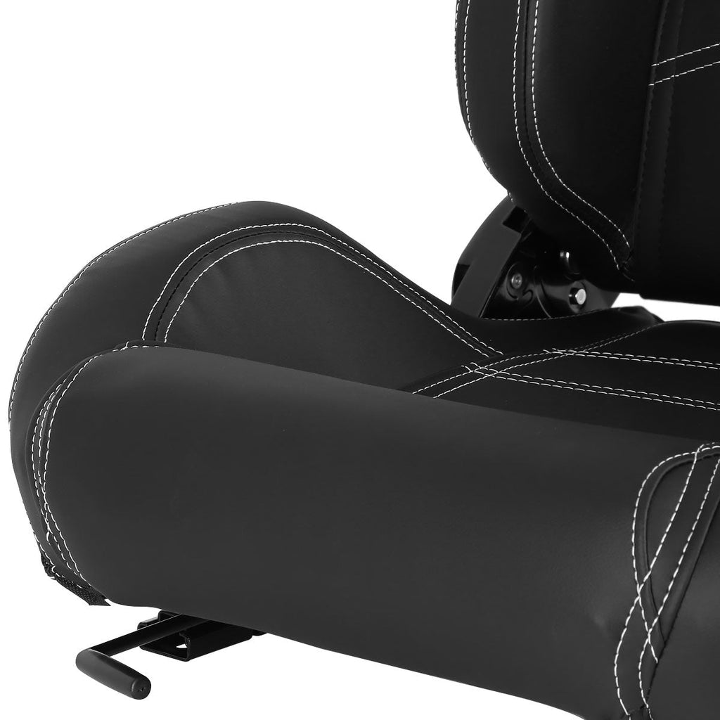 Fully Reclinable Black PVC Leather Bucket Racing Seat w/ Sliders - Passenger Side Only