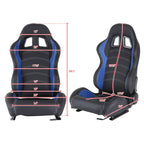 Fully Reclinable Black & Blue PVC Leather Bucket Racing Seat w/ Sliders - Driver Side Only