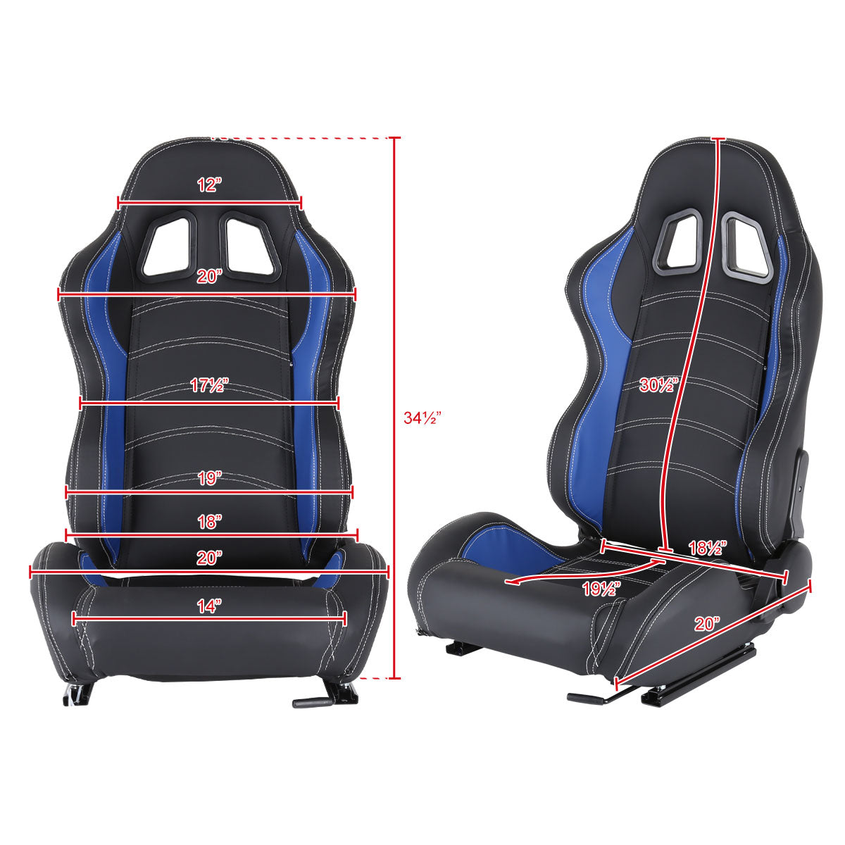 Fully Reclinable Black & Blue PVC Leather Bucket Racing Seat w/ Sliders - Driver Side Only
