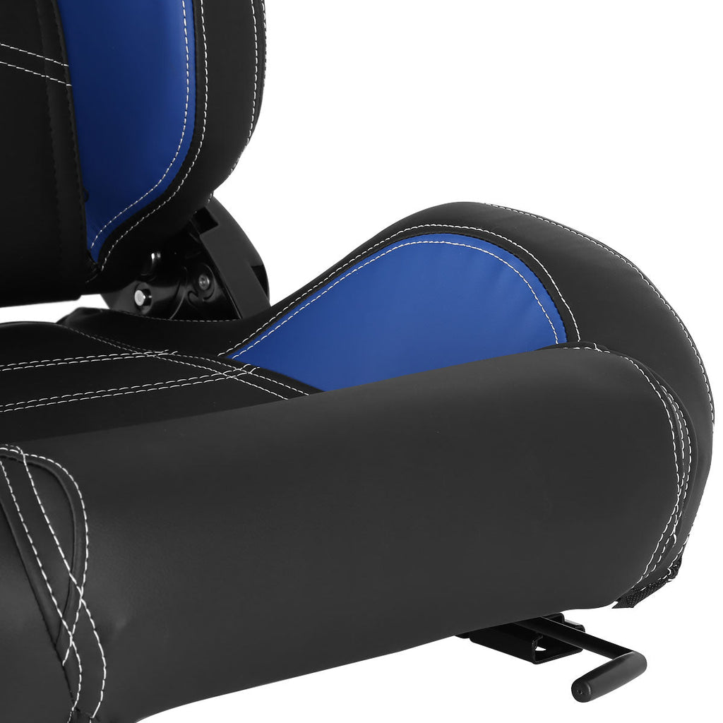 Fully Reclinable Black & Blue PVC Leather Bucket Racing Seat w/ Sliders - Driver Side Only