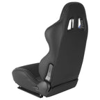 Fully Reclinable Black & Blue PVC Leather Bucket Racing Seat w/ Sliders - Driver Side Only