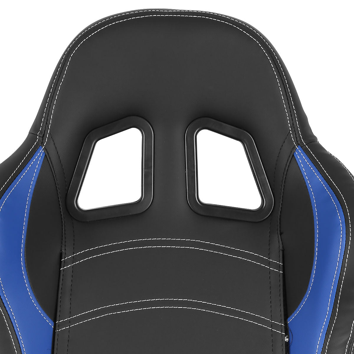 Fully Reclinable Black & Blue PVC Leather Bucket Racing Seat w/ Sliders - Passenger Side Only
