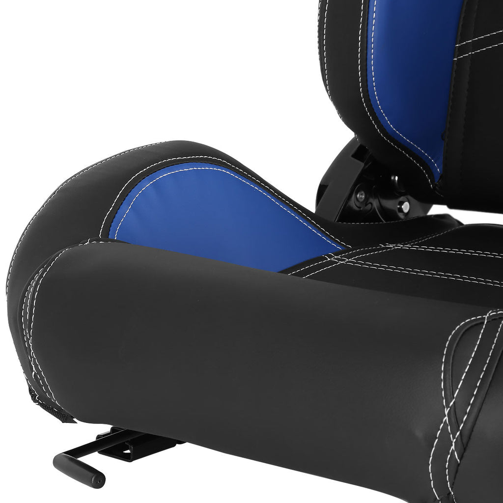 Fully Reclinable Black & Blue PVC Leather Bucket Racing Seat w/ Sliders - Passenger Side Only