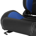 Fully Reclinable Black & Blue PVC Leather Bucket Racing Seat w/ Sliders - Passenger Side Only
