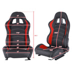 Fully Reclinable Black & Red PVC Leather Bucket Racing Seat w/ Sliders - Driver Side Only