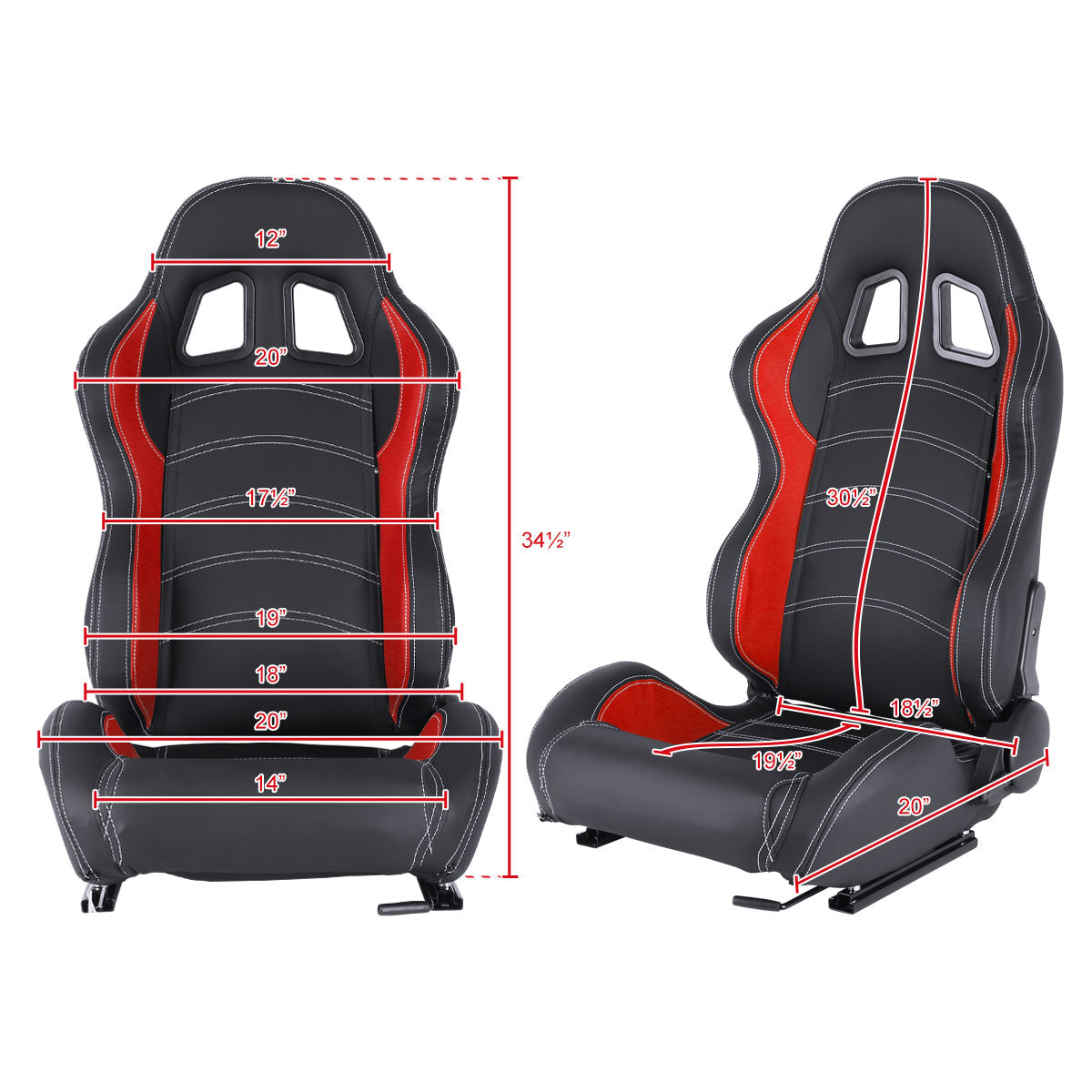 Fully Reclinable Black & Red PVC Leather Bucket Racing Seat w/ Sliders - Driver Side Only