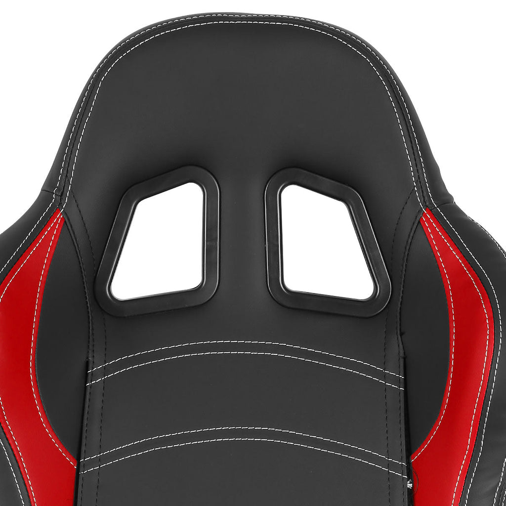 Fully Reclinable Black & Red PVC Leather Bucket Racing Seat w/ Sliders - Driver Side Only