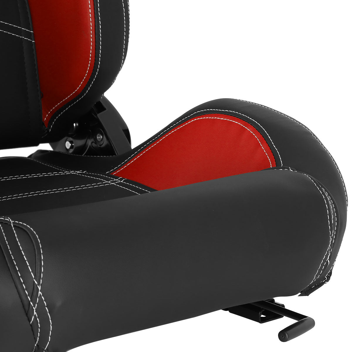 Fully Reclinable Black & Red PVC Leather Bucket Racing Seat w/ Sliders - Driver Side Only