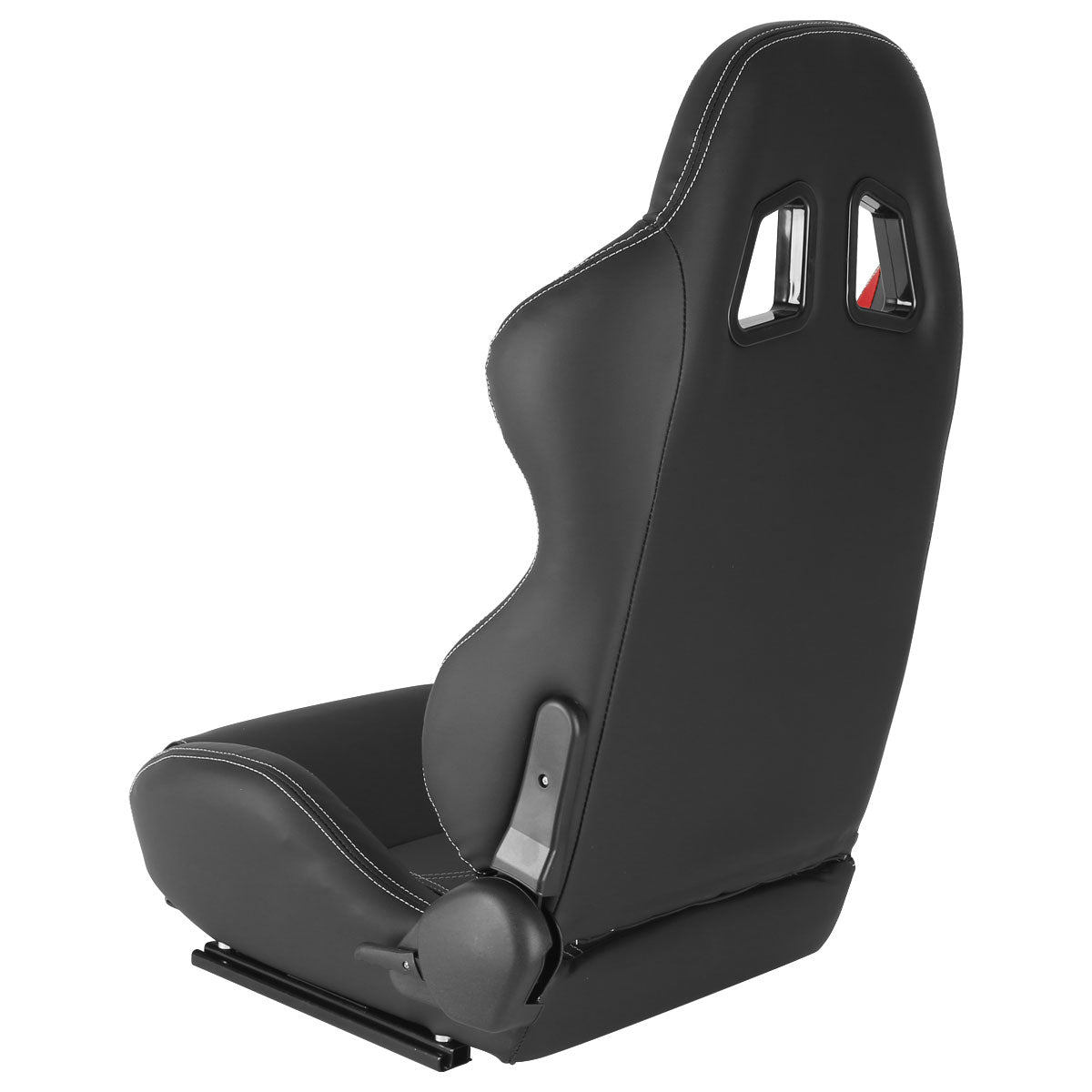 Fully Reclinable Black & Red PVC Leather Bucket Racing Seat w/ Sliders - Driver Side Only
