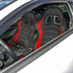 Fully Reclinable Black & Red PVC Leather Bucket Racing Seat w/ Sliders - Driver Side Only