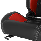 Fully Reclinable Black & Red PVC Leather Bucket Racing Seat w/ Sliders - Passenger Side Only