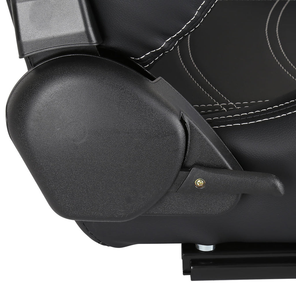 Fully Reclinable Black & Red PVC Leather Bucket Racing Seat w/ Sliders - Passenger Side Only
