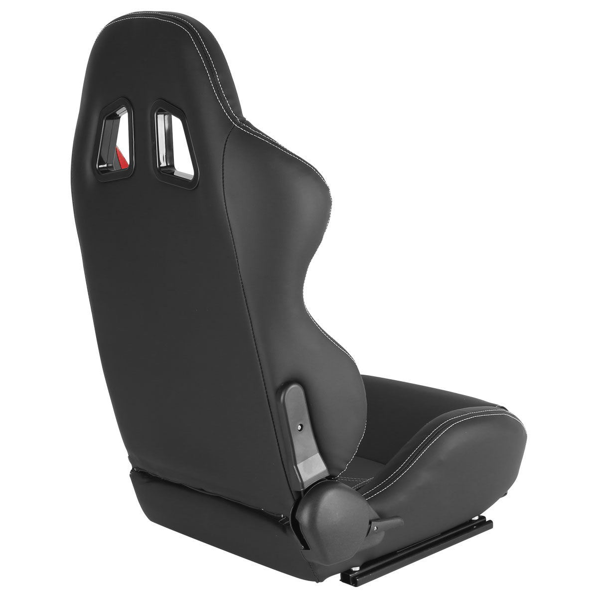 Fully Reclinable Black & Red PVC Leather Bucket Racing Seat w/ Sliders - Passenger Side Only