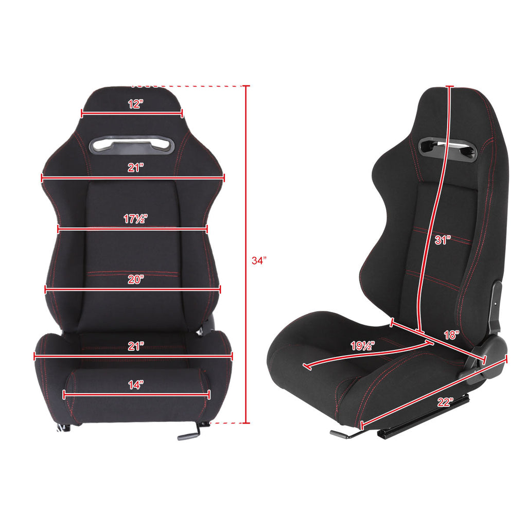 Fully Reclinable Black Cloth Bucket Racing Seat w/ Sliders - Driver Side Only