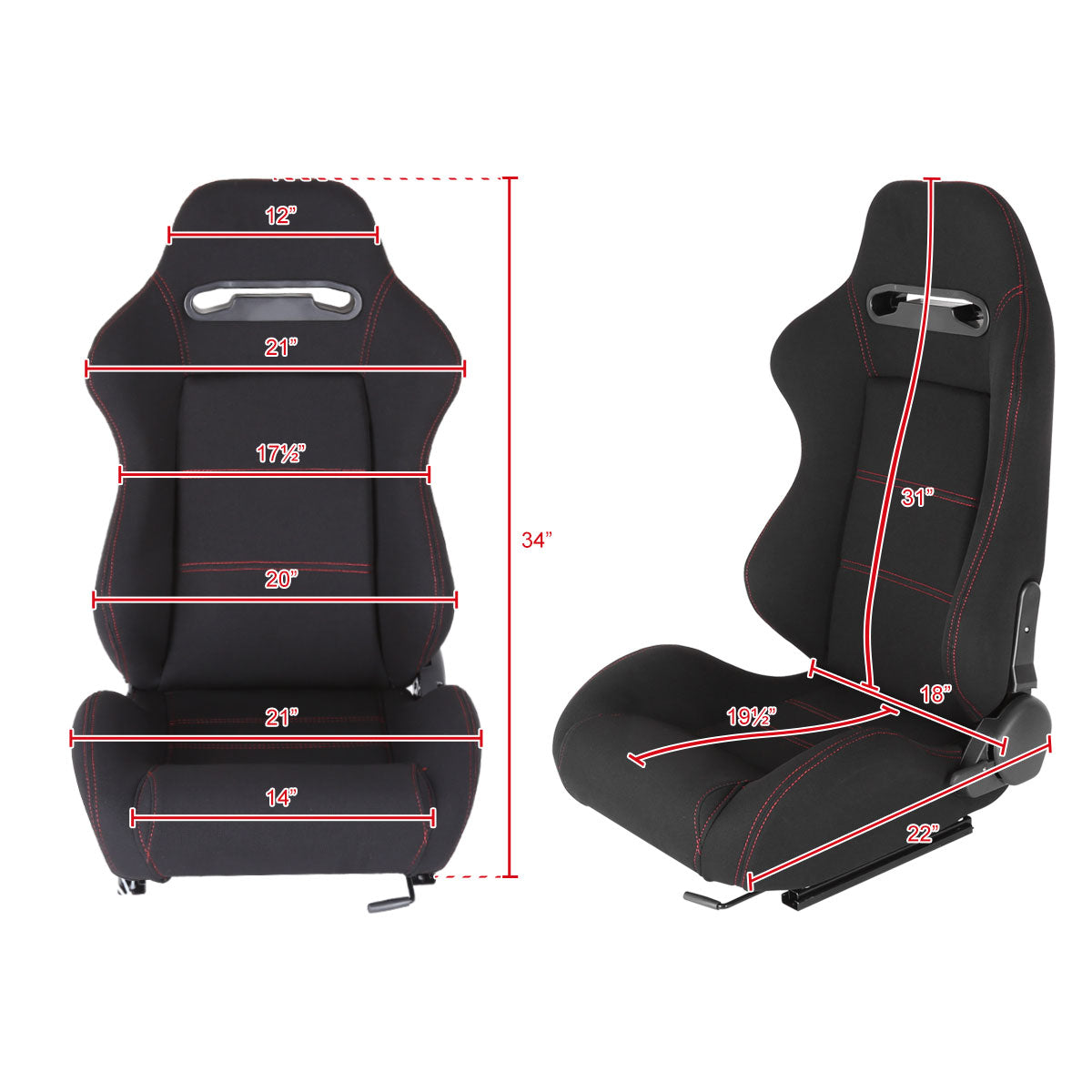 Fully Reclinable Black Cloth Bucket Racing Seat w/ Sliders - Driver Side Only