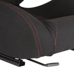 Fully Reclinable Black Cloth Bucket Racing Seat w/ Sliders - Driver Side Only