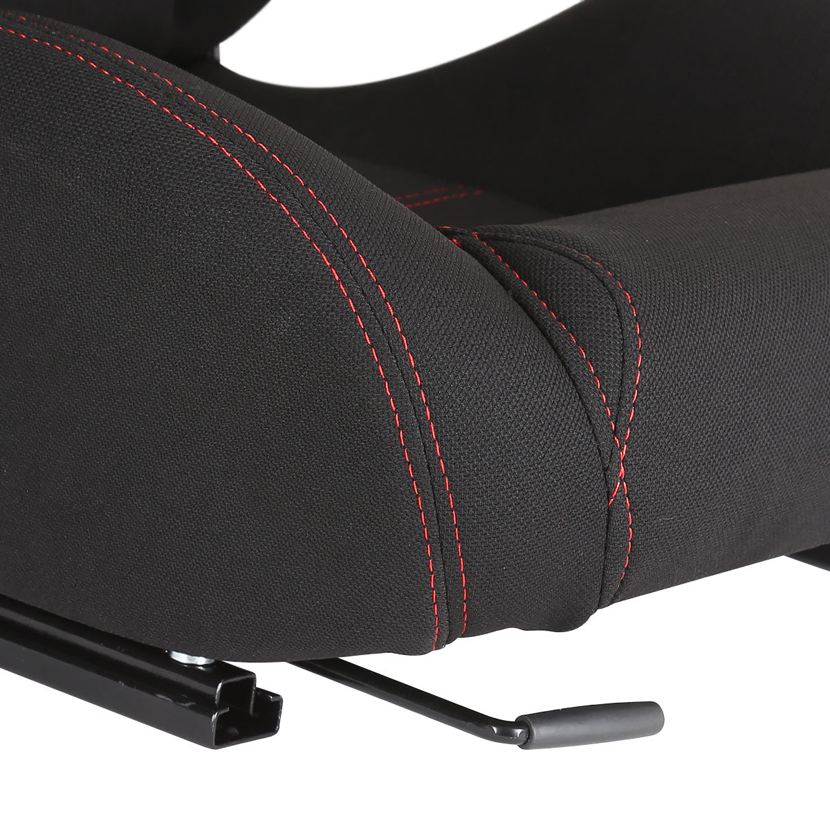 Fully Reclinable Black Cloth Bucket Racing Seat w/ Sliders - Driver Side Only