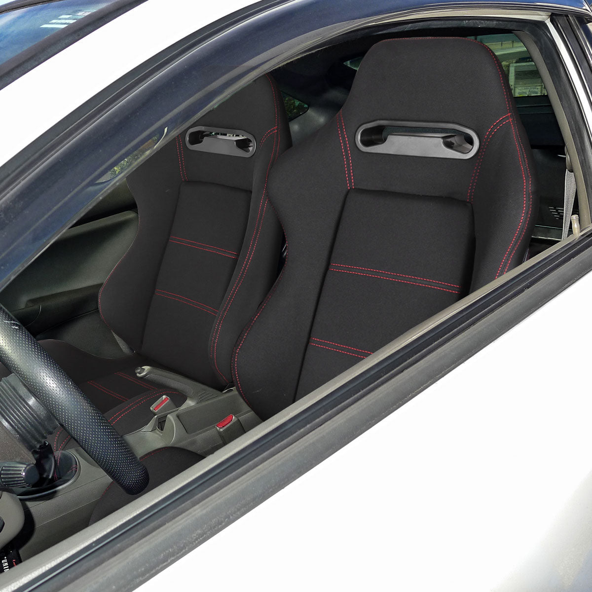 Fully Reclinable Black Cloth Bucket Racing Seat w/ Sliders - Driver Side Only