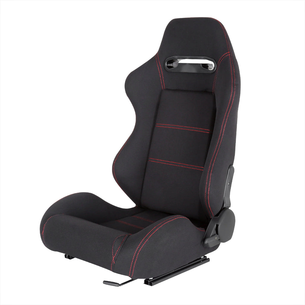 Fully Reclinable Black Cloth Bucket Racing Seat w/ Sliders - Driver Side Only
