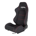 Fully Reclinable Black Cloth Bucket Racing Seat w/ Sliders - Driver Side Only