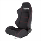 Fully Reclinable Black Cloth Bucket Racing Seat w/ Sliders - Driver Side Only