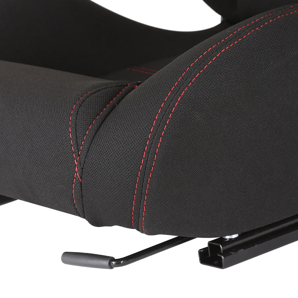 Fully Reclinable Black Cloth Bucket Racing Seat w/ Sliders - Passenger Side Only