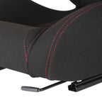 Fully Reclinable Black Cloth Bucket Racing Seat w/ Sliders - Passenger Side Only