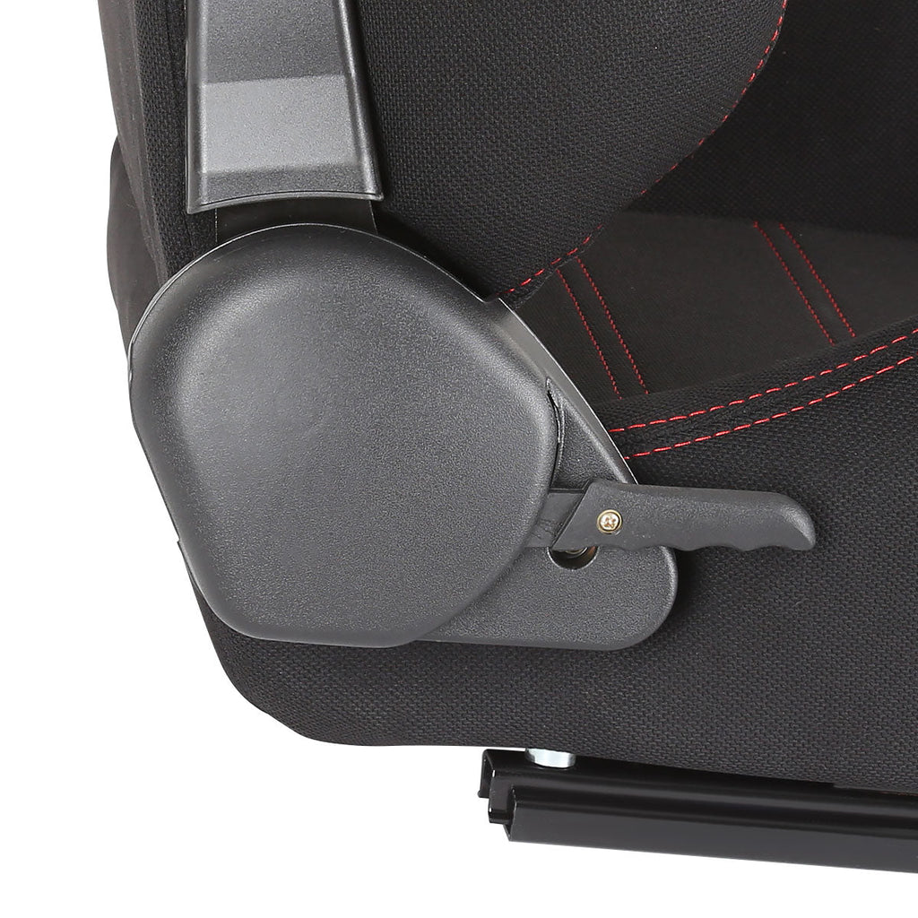 Fully Reclinable Black Cloth Bucket Racing Seat w/ Sliders - Passenger Side Only